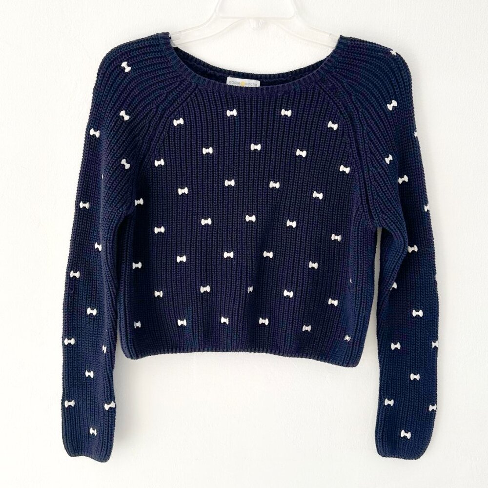 Coquette Girl Crop Embroidered Bow Sweater